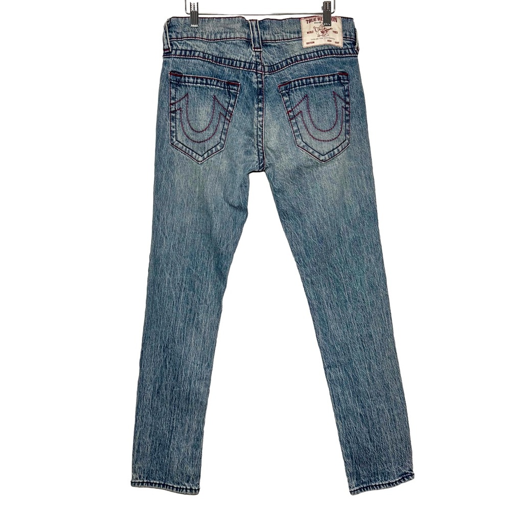 True Religion Mens Rocco Big T Relaxed Skinny Jeans 32x31 Red Stitch Y2K Stretch - Picture 2 of 14
